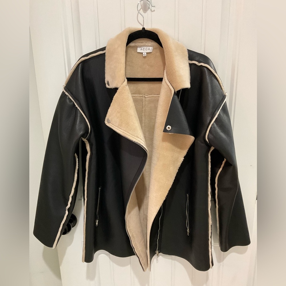 Black and Tan Faux Leather Jacket - Picture 5 of 10